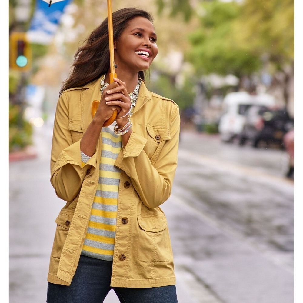 Talbots Petite Mustard Yellow Cotton Blend Utility Safari Field Jacket Size MP